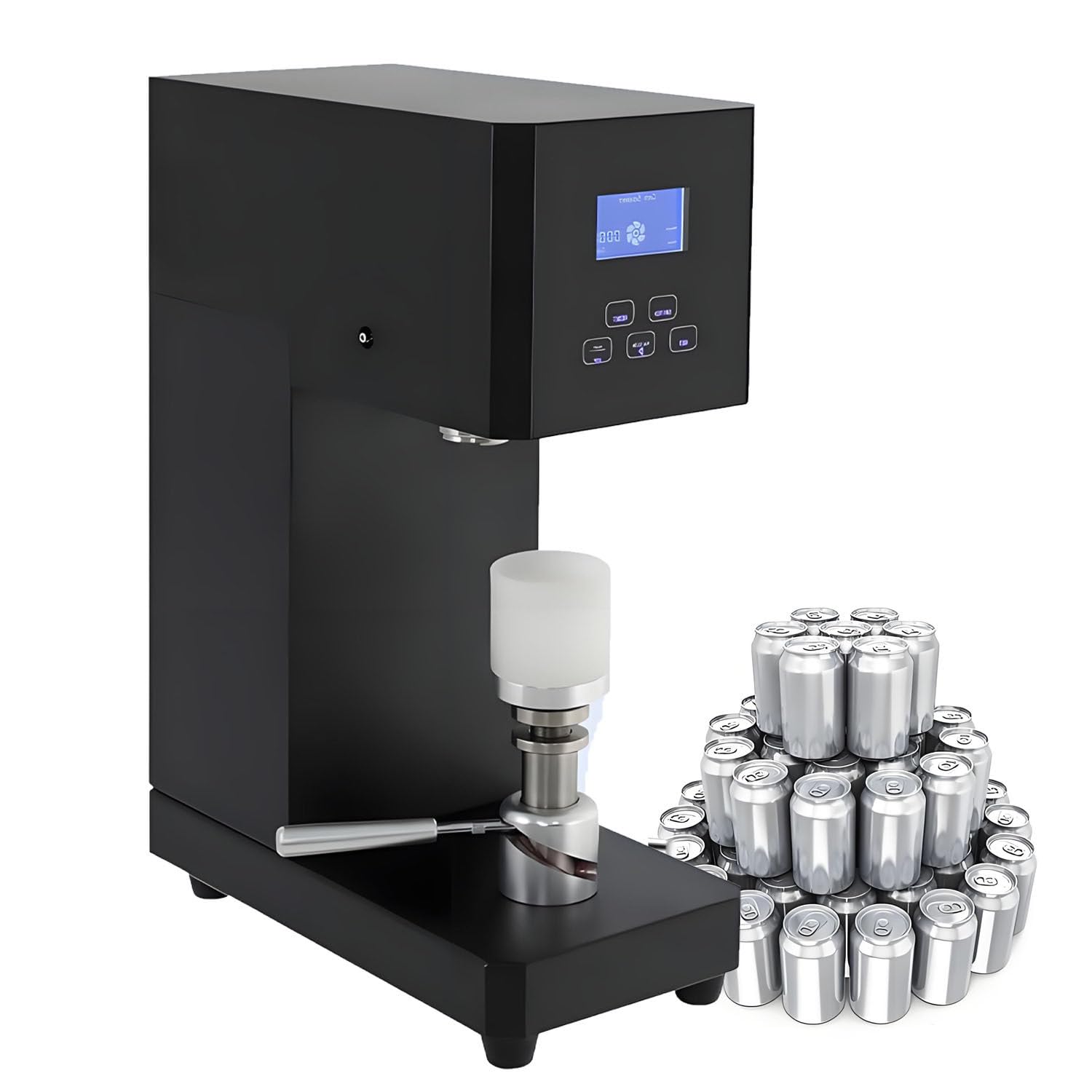 370W Electric Can Sealing Machine,Commercial Soda Can Sealer Machine w/LED Display,Adjustable 4.53"-6.69" Height for PET Bottles Aluminum Caps,Beverage Stores Black-220V