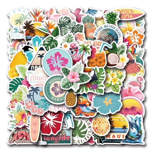 Tropical Stickers 55PCS Funny Tropic Graffiti Pack Waterproof Vinyl Decals for Water Bottles Cup Laptop Mobile Phone Skateboard Outdoor Travel (Tropical)