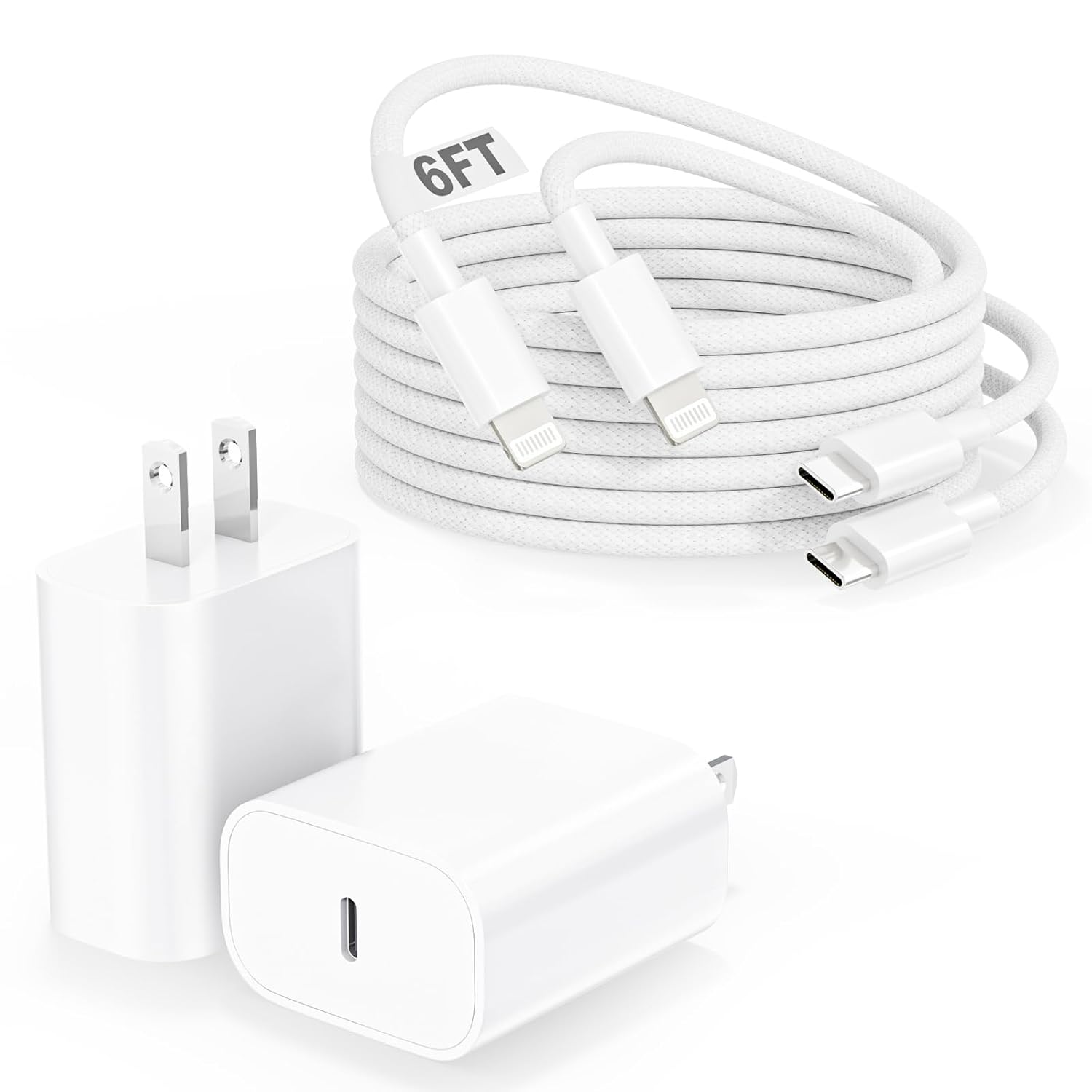 [Apple MFi Certified] iPhone Fast Charger,Phone 14 Fast Charger USB C Wall Charger with 2-Pack 6FT Fast Charging Braided Cable Compatible with iPhone 14 ProMax/14 Plus/13 Mini/13/12/11/X/XR