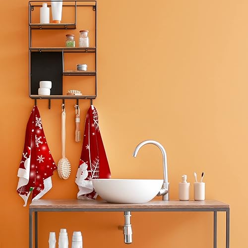 Miniatura 5 de Vantaso Juego de 2 toallas de mano de baño, diseño de muñeco de nieve rojo, muñeco de nieve, suaves y absorbentes, toalla de mano de cocina para