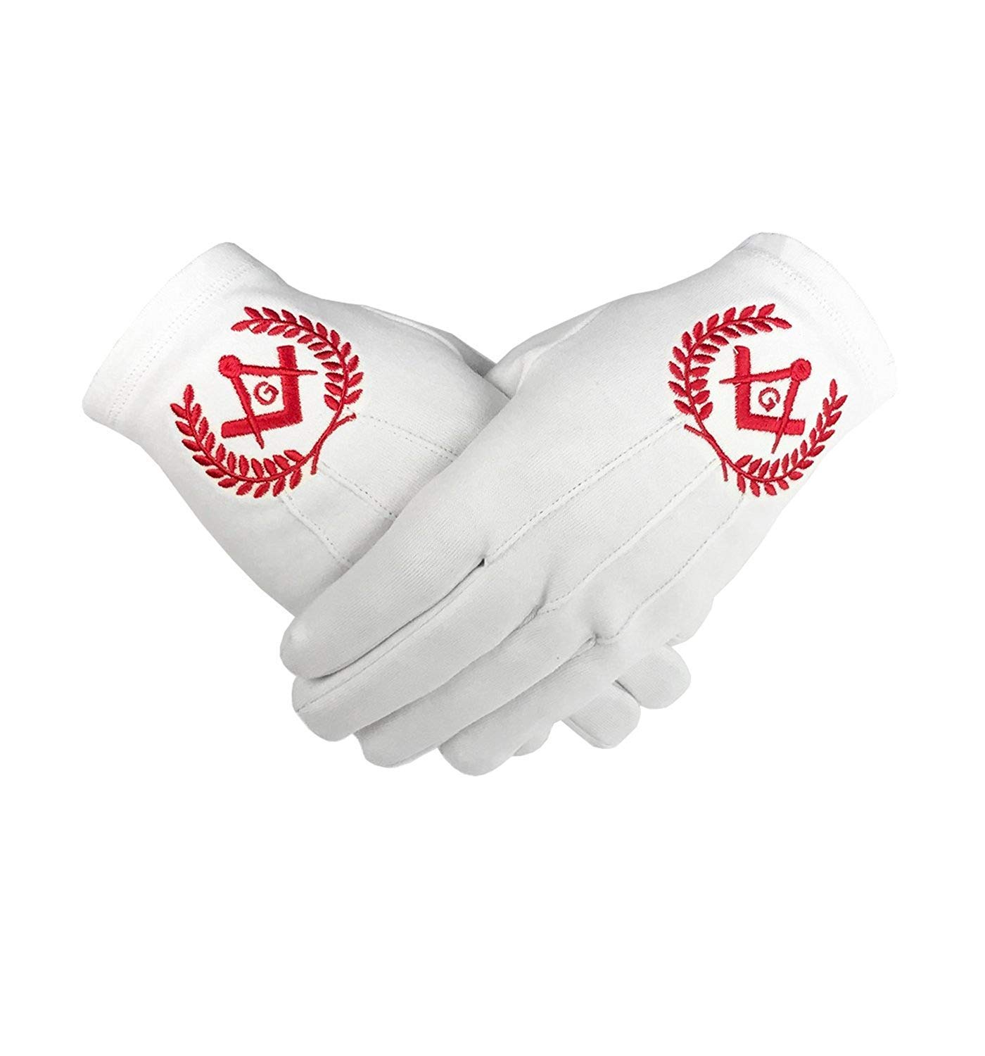 Blue Masonic Regalia White 100% Cotton Gloves Square Compass & G (Large, )
