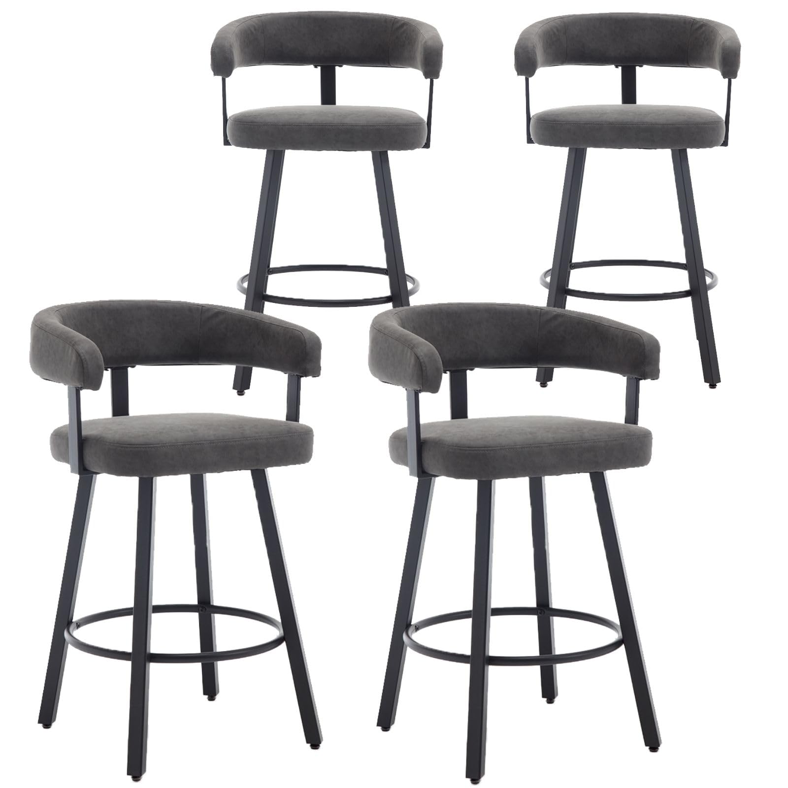 LukeAlon PU Leather Bar Stools Set of 4, 25.5" Counter Height Bar Stool with Padded Open Back Modern Upholstered Low Barstools with Metal Legs Simple