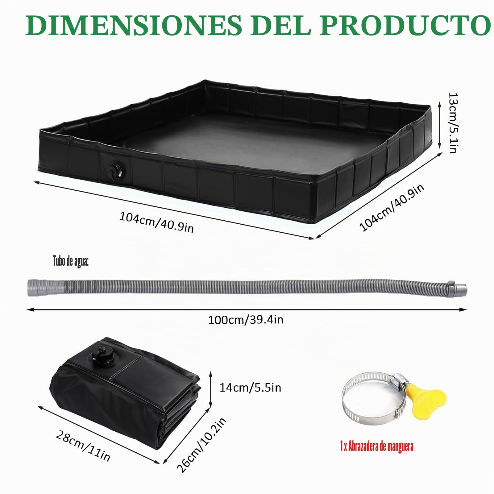 Plato de ducha plegable para camping, bañera de ducha portátil con manguera de drenaje, accesorio de ducha móvil, para tienda de ducha al aire libre, autocaravanas, interiores, playa de arena (104 x