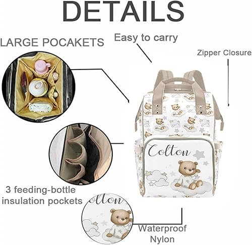 Miniatura 2 de Bolsa de pañales personalizada con diseño de vaca para mujer, mochila de lactancia con nombre personalizado, bolsa de pañales para bebé, niño, niña,