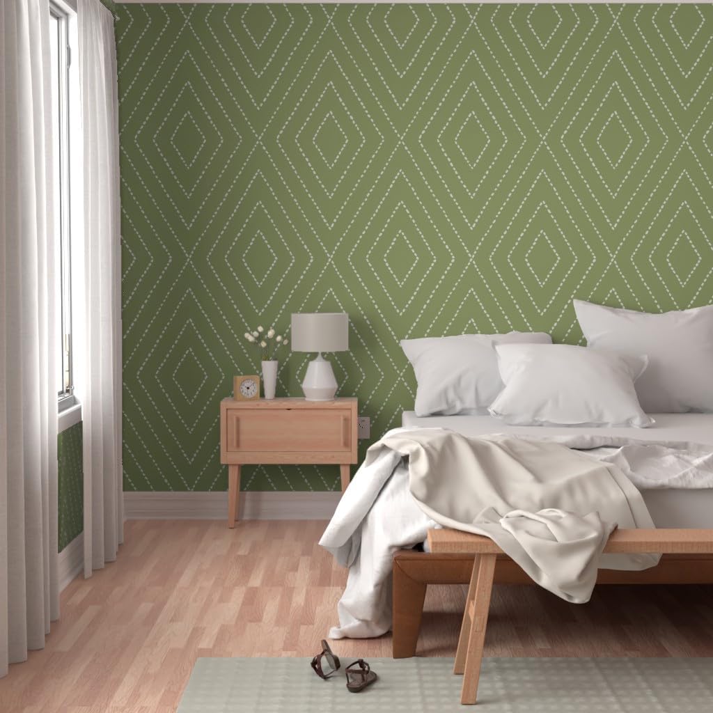 Removable Wallpaper 3ft x 2ft - Olive Green Diamond Simple Minimal Modern Farmhouse Geometric Custom Pre-Pasted Wallpaper by Spoonflower