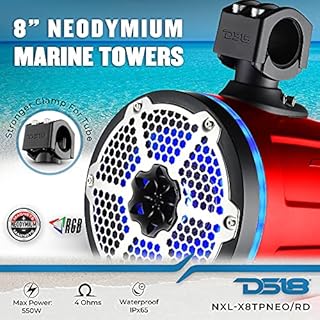 DS18 NXL-X8TPNEO/RD 8" Neodymium Marine Towers with Built-in Passive Radiator, 1" Driver and RGB LED Lights - High Performance, Marine Grade IP65 Rated, 550W Max 180W RMS 4 Ohms (Pair)