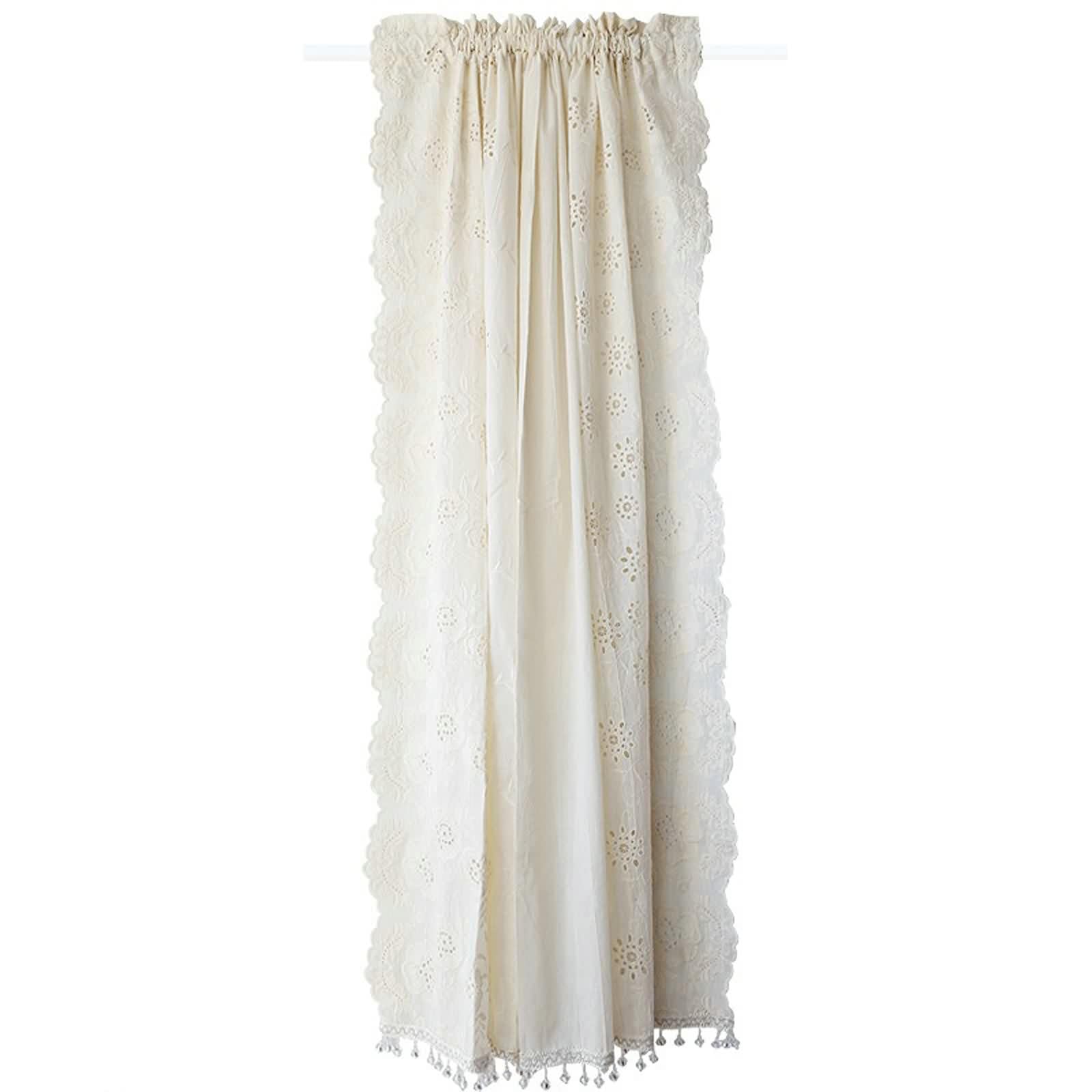 Zazdrostki do jadalni, zazdrostki, krótkie, beżowe, bawełniane, lniane, bistro, haftowane, z kwiatowym wzorem, 1 sztuka, szer. 127 x wys. 110 cm