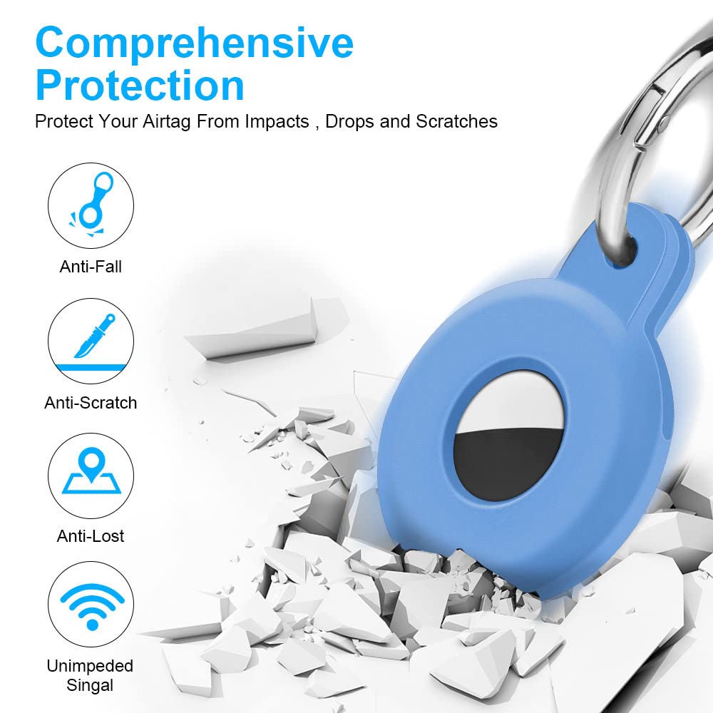 Ainiv Protective Case for AirTag, 1PC Thick Silicone Keyring Case Compatible with Apple Airtag, Durable Protective Holder Cover with Anti-Lost Key Ring, Pet Collar Locator Tracker Cover — view 4