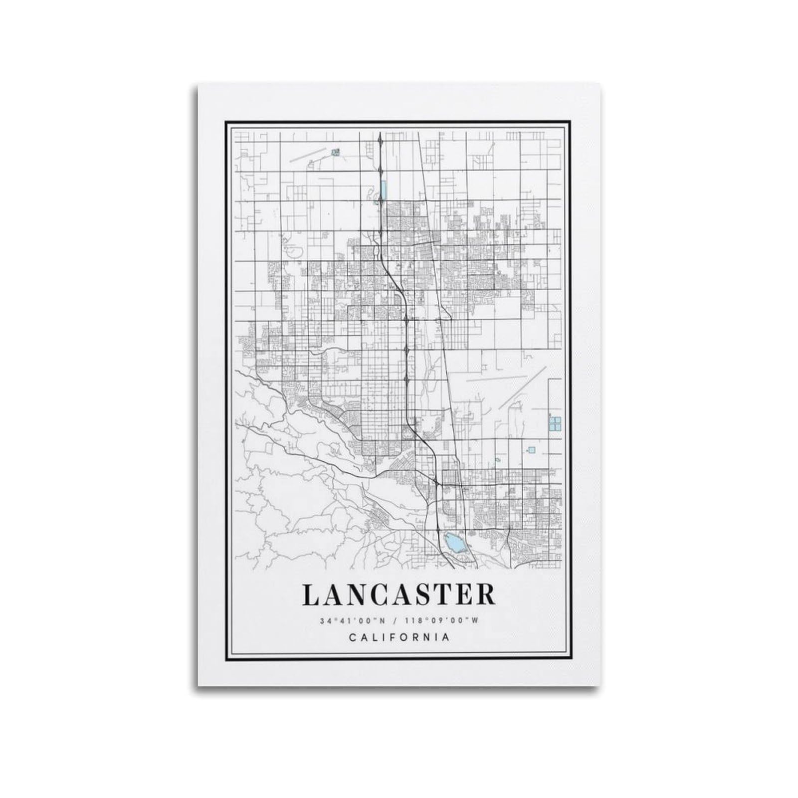 xiaoxiaoshen Lancaster California Map Canvas Poster Wall Art Prints Room Aesthetic Murals Bedroom And Living Decorations 24x36inch(60x90cm)