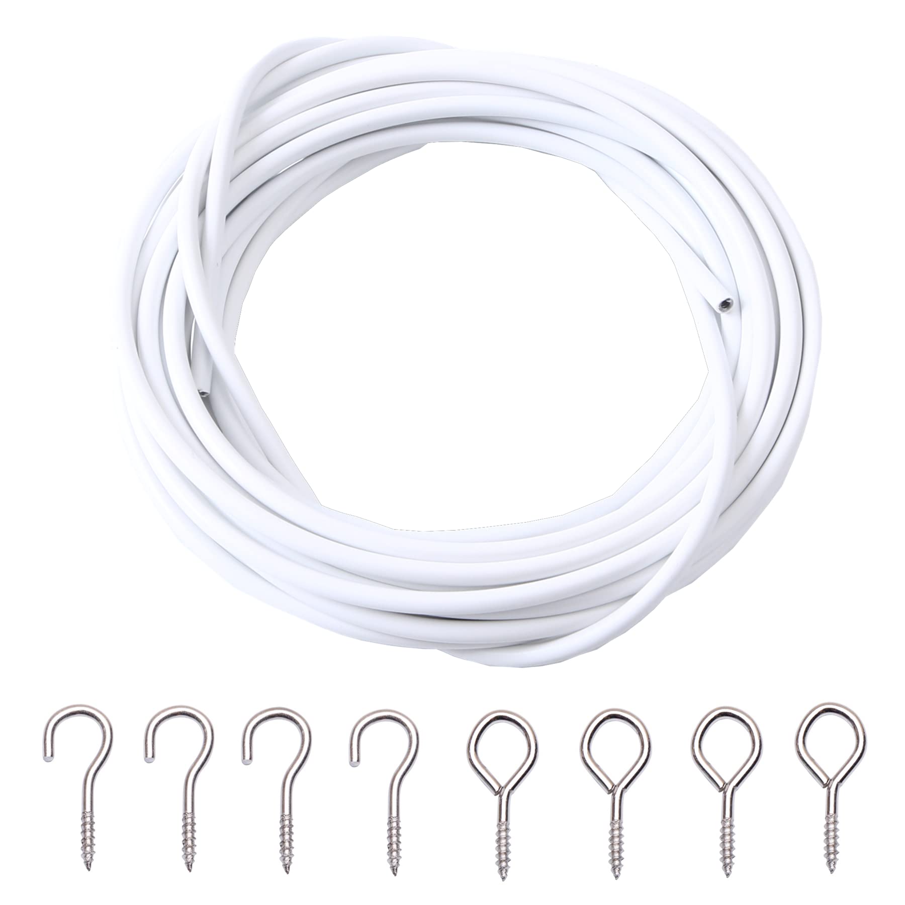ASIWUJING Curtain Wire 6 Metres Net Curtain Wire Cord Cable with 20 Hooks and 20 Eyes