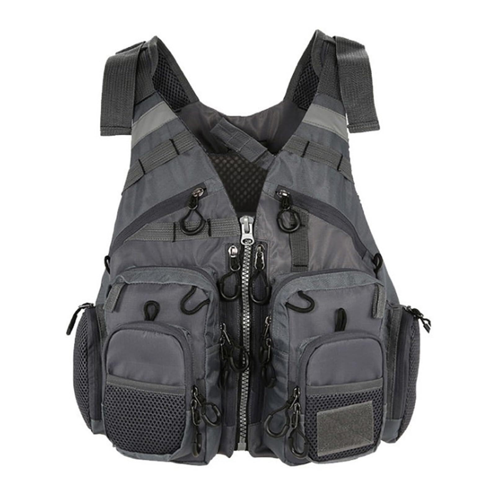 Angelweste mit Verstellbarem Hüftgurt und Reißverschluss, Taschenjacke, Angeljagdweste for Wassersport, Kajakfahren(Grey)