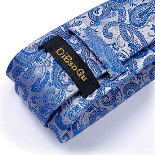 Image of DiBanGu Silk Ties for Men Necktie and Lapel Pin Brooch Set Formal Woven Paisley Plaid Striped Solid Tie Wedding Party