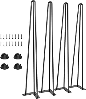 Hairpin Table Legs 28 inch – Set of 4 Metal Desk Legs Industrial Style Heavy Duty Steel Furniture Leg with Feet Protectors for Coffee Table/Side Tables/End Table/Nightstands/Bench/Stool DIY (Black)