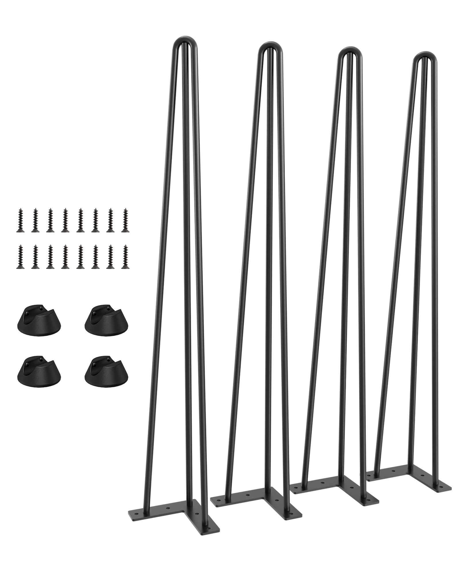 Table Legs 28 Inch, Hairpin Legs 28 Inch, Desk Legs for Furniture with Rubber Floor Protectors, Industrial Style for Coffee Table, Side Table, Dining Table, Bench, 4PCS Black