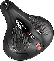 Selim de Bicicleta Confortável Largo com Absorção de Choque, Almofada em Gel à Prova d’Água, Fita Refletiva e Molas Anti-impacto, Preto