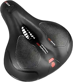 Selim de Bicicleta Confortável Largo com Absorção de Choque, Almofada em Gel à Prova d’Água, Fita Refletiva e Molas Anti-impacto, Preto