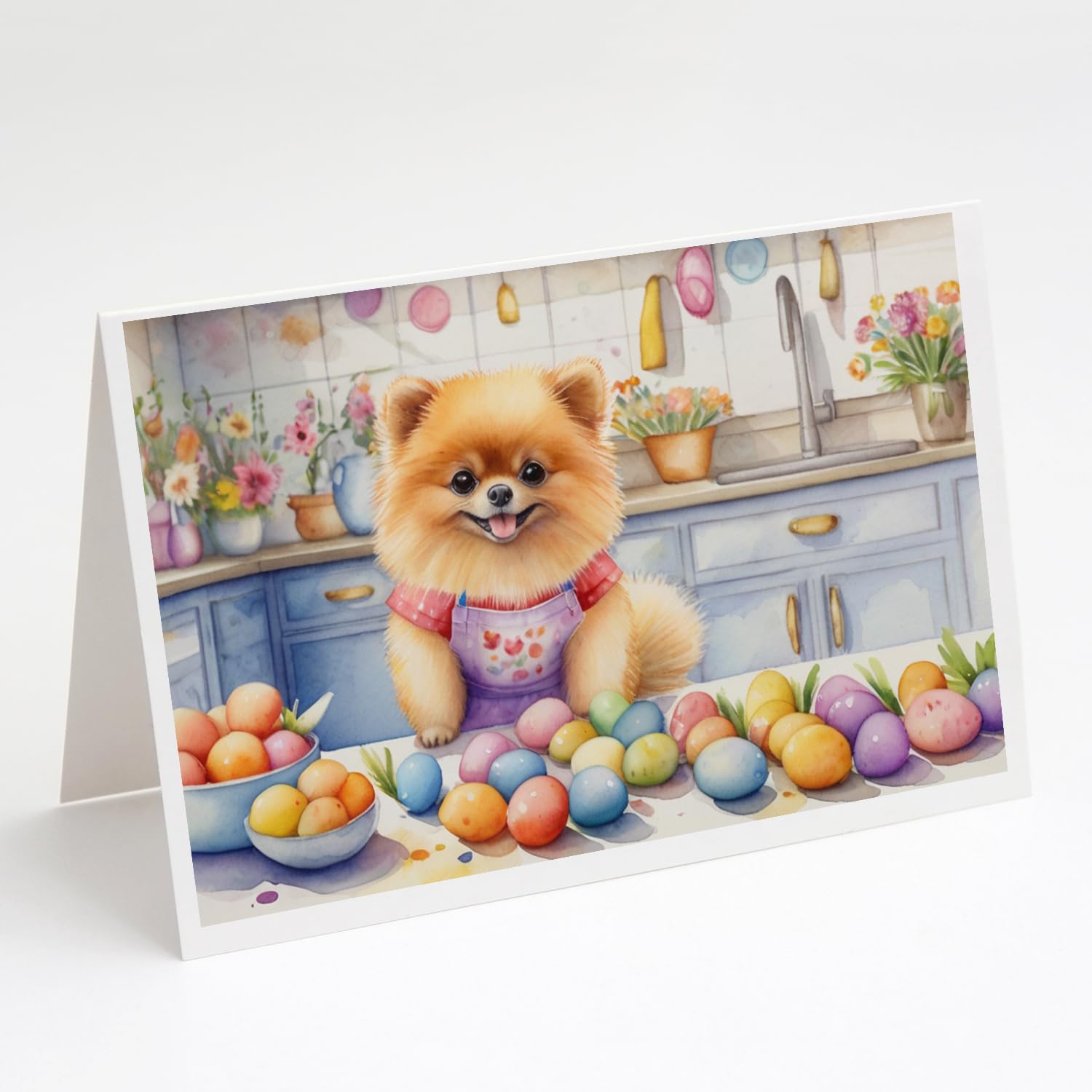 Caroline's Treasures DAC6872GCA7P Decorating Easter Pomeranian Greeting Cards Pack of 8 Blank Cards with Envelopes Whimsical A7 Size 5x7 Blank Note Cards