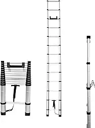 SROODTUO Escada telescópica de 3 m - Escada de extensão de alumínio premium com estabilizadores, escada leve e dobrável para trailers, trailers, trailers, compatível com Lippert On-The-Go (TLE145SV)