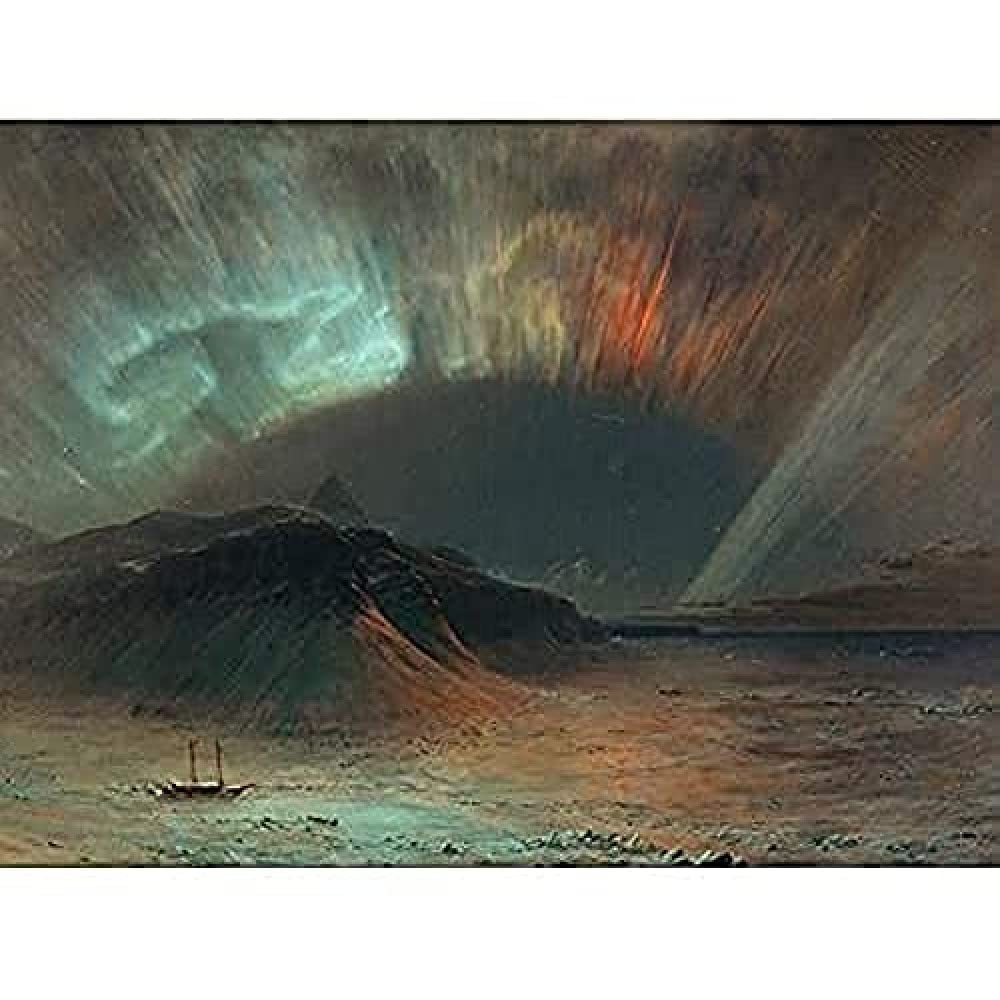 Church Aurora Borealis Northern Lights Seascape Painting Art Print Canvas Premium Wall Decor Poster Mural