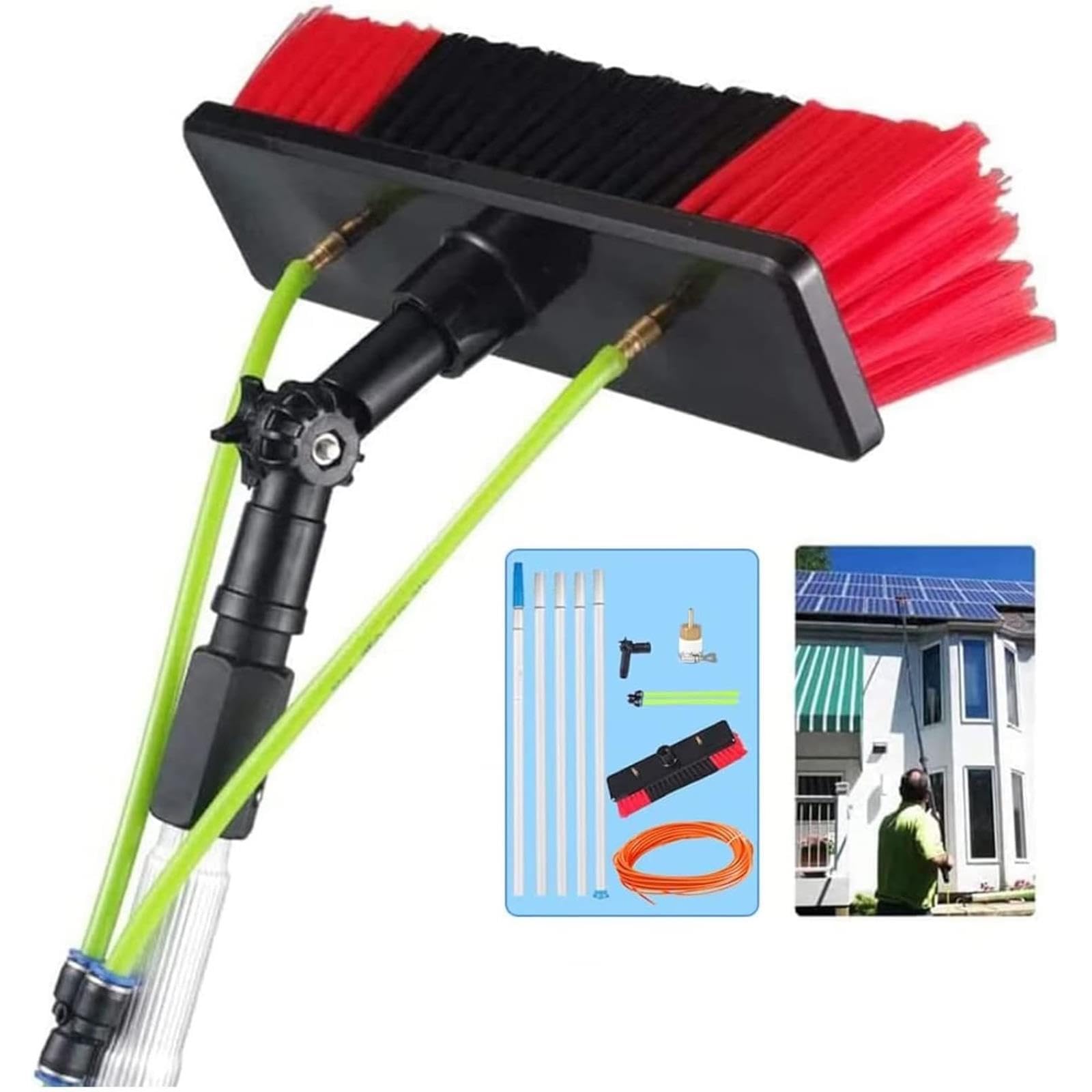 HYLYGFH Window Cleaning Pole Kit, Telescopic Extension Pole with 180° Rotating Brush for High Reach Windows, Solar Panels & Photovoltaic Cleaning (30cm Brush 8m Pole)
