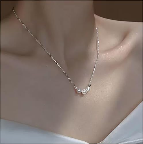 Miniatura 4 de Dainty Pearl Sterling Silver Choker Necklace for Women, Best Friend Necklace With 3 White Pearls, April Birthstone Necklace