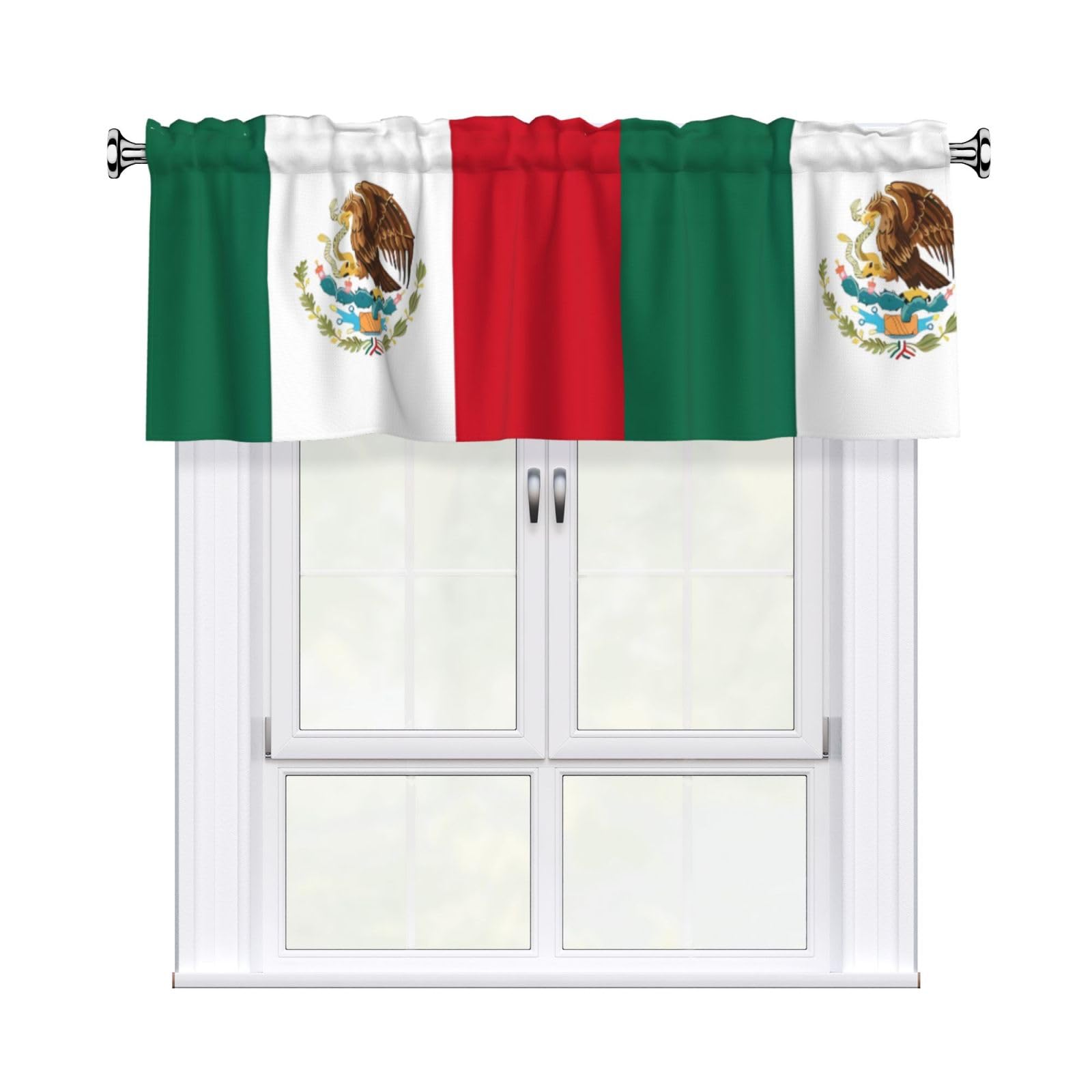 WHJDPP Flag of Mexico Prints Charming Kitchen Window Cover – 54x18 Inch Peach Skin Valance with Decorative Print