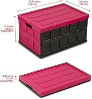 Vista 2 de Glad Collapsible Storage Bin with Lid - 48L Foldable Plastic Box for Garage, Car Trunk, and Organization - Stackable Lidded Container with Handles