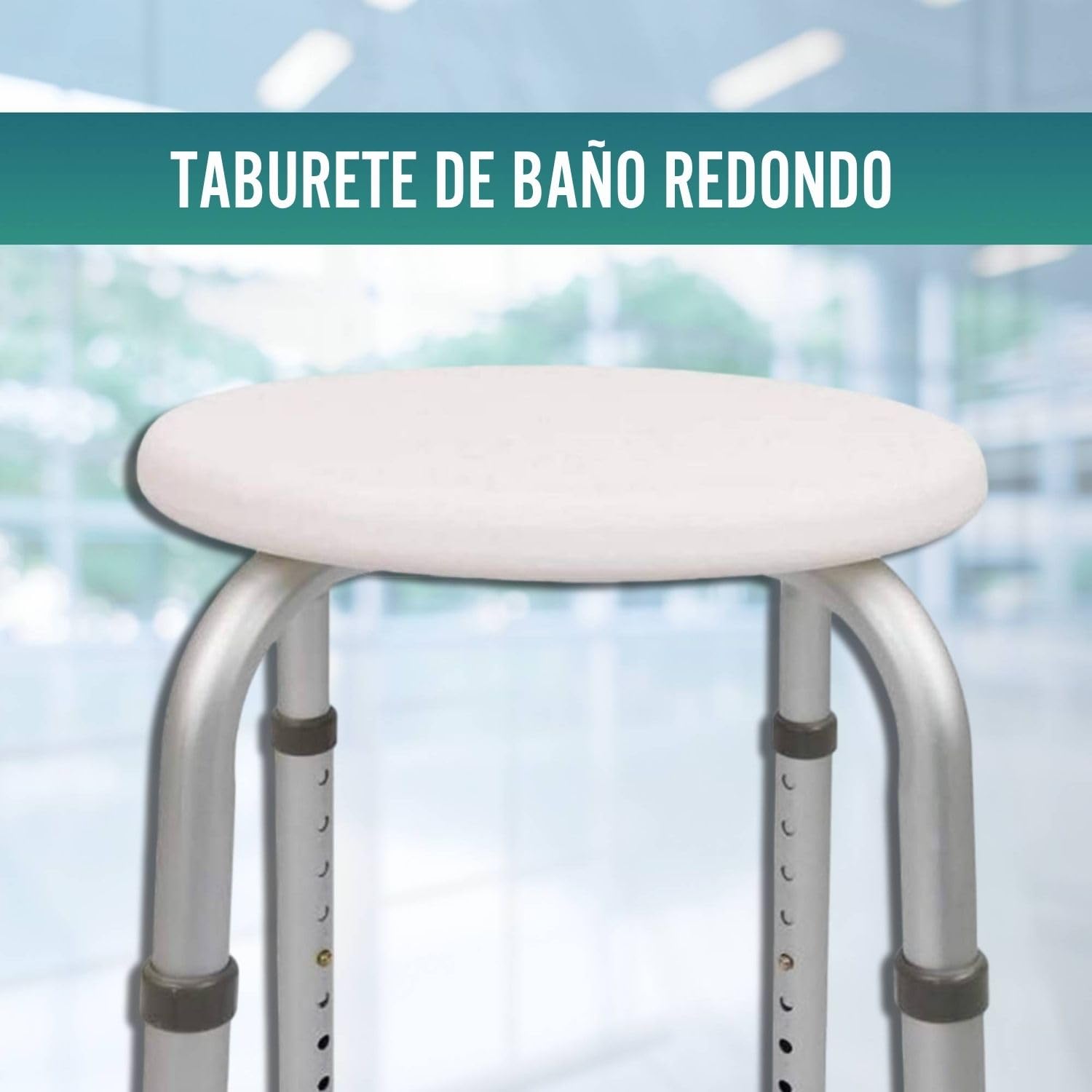 OrtoPrime Taburete de Ducha Redondo - Taburete Baño Antideslizante para discapacitados o Ancianos - Silla Ortopédica para Ducha - Asiento Ducha Adulto - Silla para baño Adulto - Altura Regulable