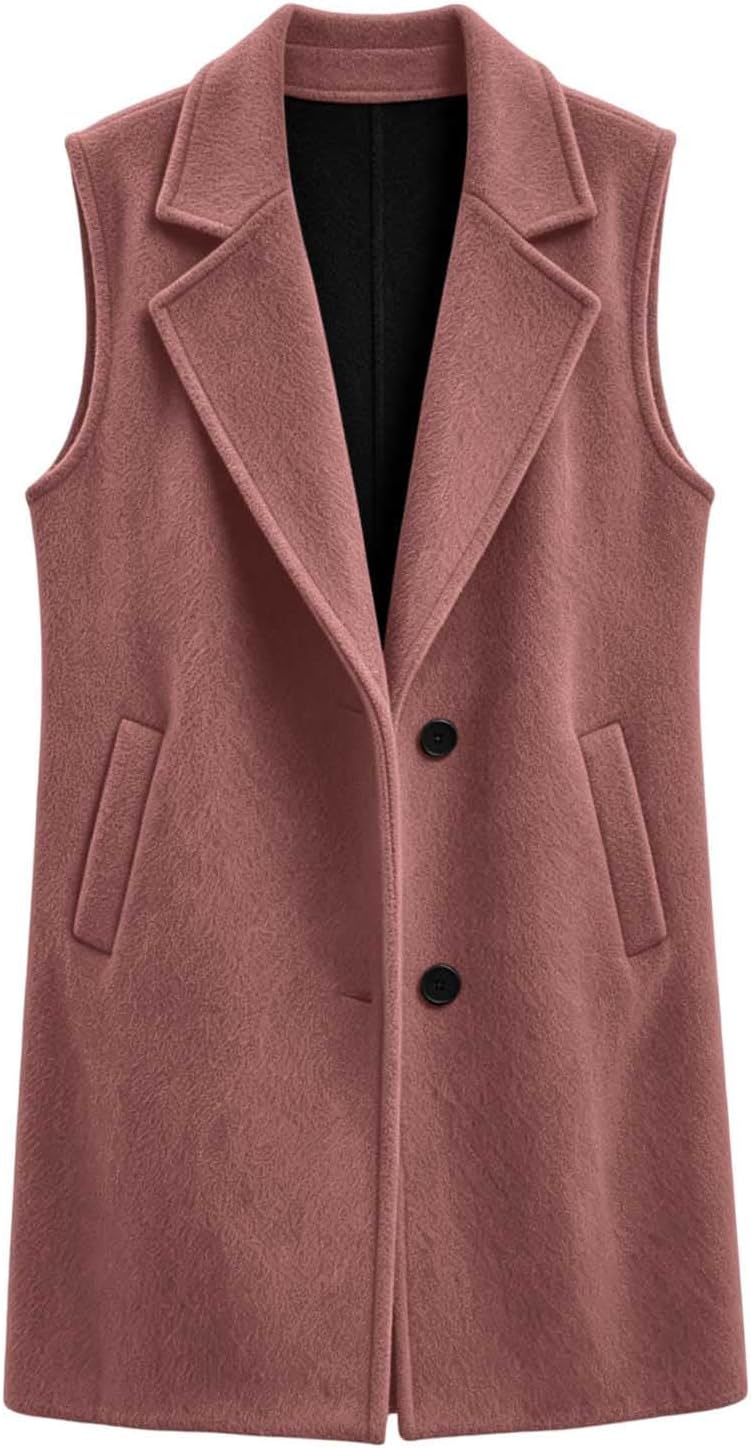 Women's Elegant Long Blazer Vest Lapel Button Down Office Coat | Manteau Automne Femme Fall Coat Jackets Sleeveless Cardigan Womens Red Vest Brown Jacket Women For Vests 2026 Black Blazer