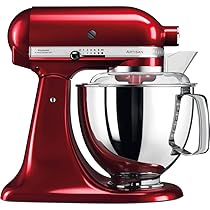 Kitchenaid Planetaria – Artisan – Robot da Cucina con testa inclinabile e 7 accessori – 4.8 L – Impastatrice – Color Rosso mela metallizzato