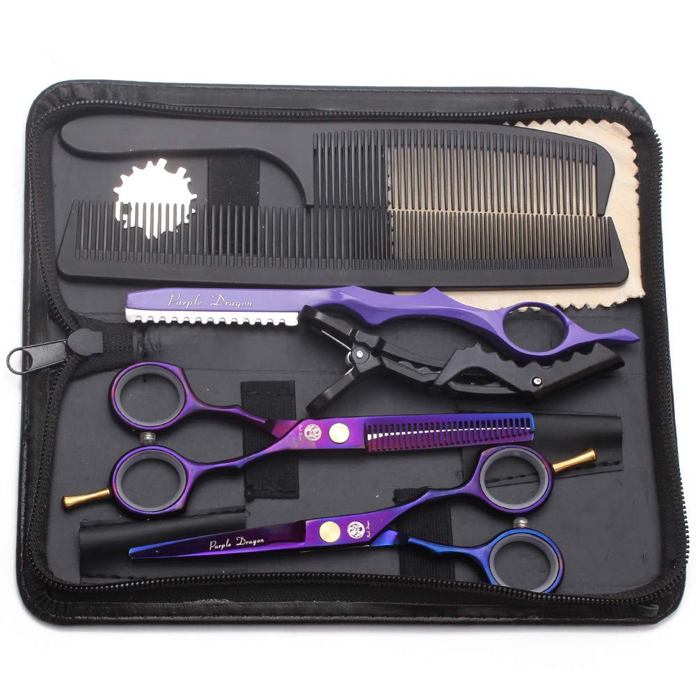 5.5 inch Purple Hair Cutting Scissors Set with Razor
