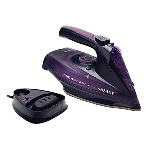 SOKANY AJ2085 - Plancha de vapor inalámbrica, 2400 W, depósito de agua de 370 ml, plancha de vapor inalámbrica con base y suela de cerámica (morado)