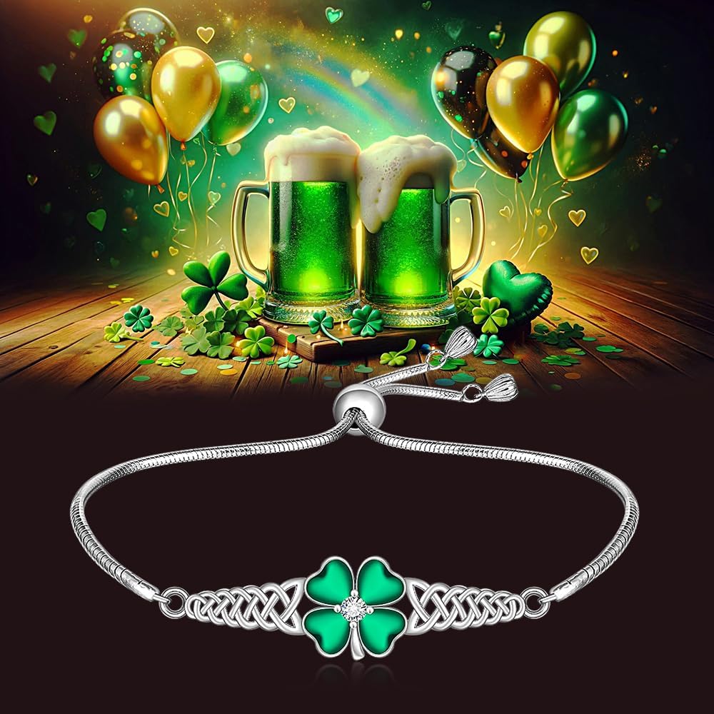 Shamrock Bracelet for Women Sterling Silver celtic St Patricks Day Bracelet Four Leaf Clover Green Luck Gifts Irish Jewelry - Image 8