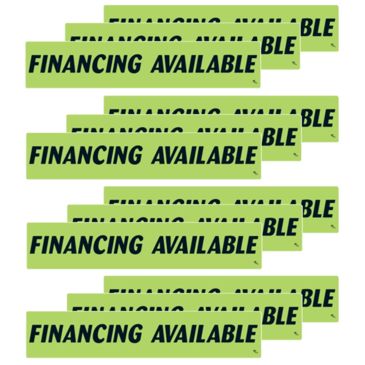 Versa-Tags Chartreuse Green Vinyl Slogan Stickers - 12-Pack for Car Dealer Windshield Advertising, Perfect for Used/New Car Truck RV Lots Slogan-Financing-Available-Stickers