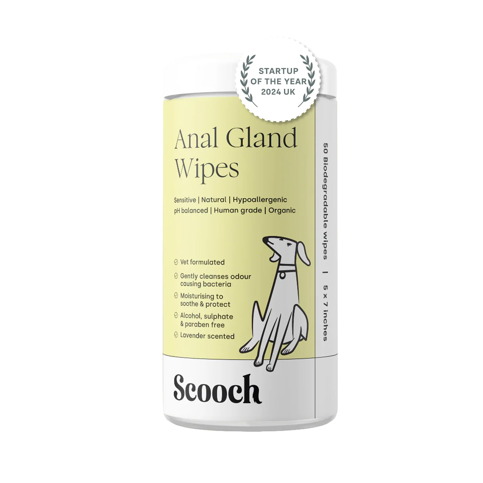 Anal Gland Wipes for Dogs, Hypoallergenic & pH Balanced, 50 Wipes