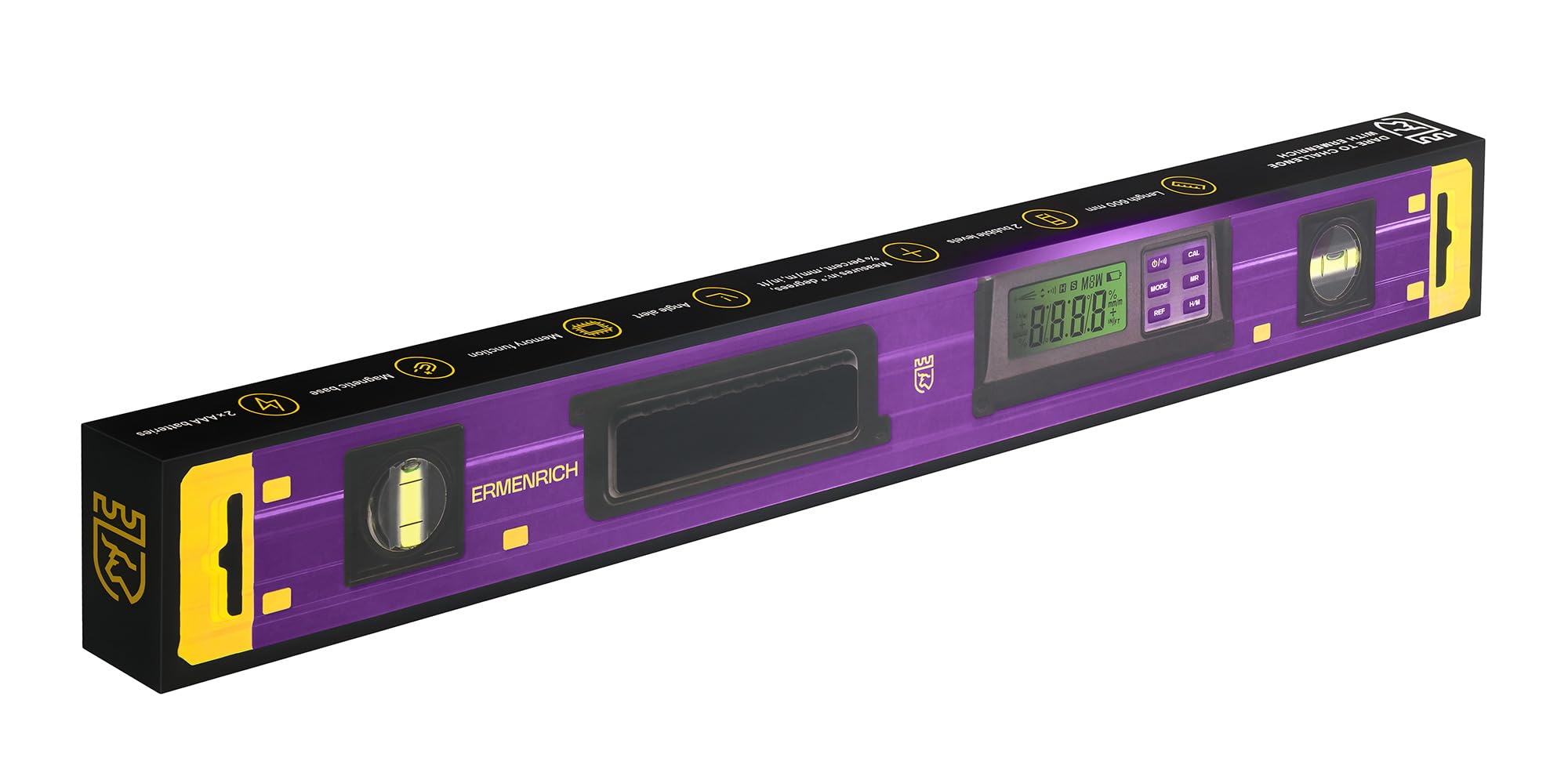 Verk LY60 Inclinómetro Digital 0–360° 60 cm con Nivel de Burbuja | con Precisión ±0,1°, Medición de Ángulos Inclinaciones y Pendientes, Base Magnética Indicador Sonoro, Carpintería Bricolaje