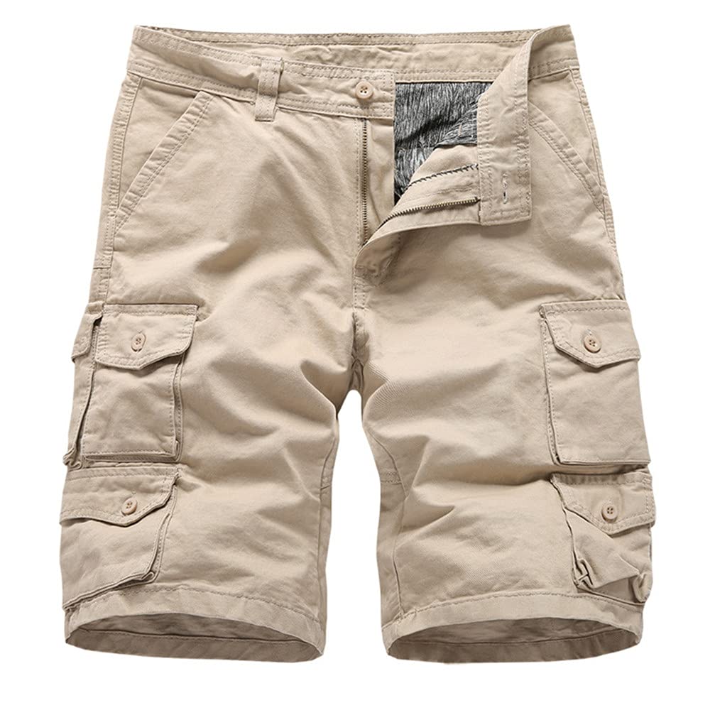 shengli Men's Cargo Shorts Lightweight Cotton Work Shorts Summer Casual Heavy Duty Half Pants Multi Pocket Combat Shorts Half Pants (Khaki,34)