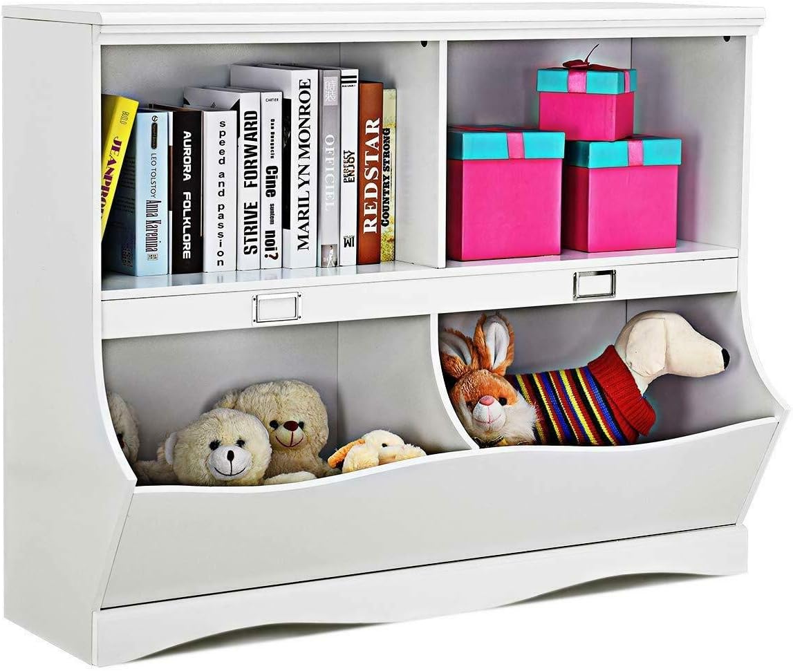 White Wooden Children's Bookshelf Toy Organizer Shelf Storage Rack With Footboard Home Children's Bookcase Space-Saving Multifunctional Ideal for Baby Rooms Playrooms Classrooms
