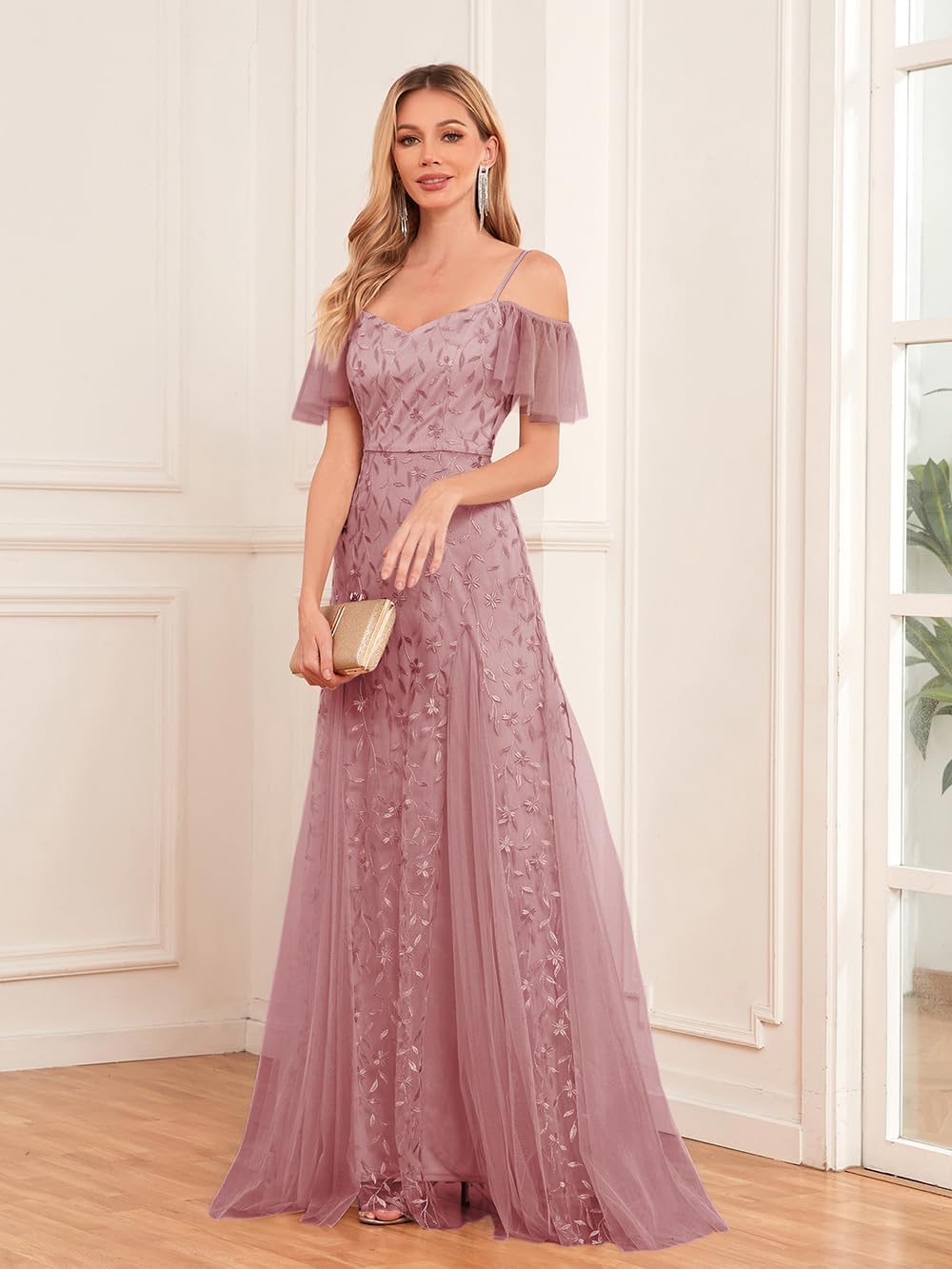 Women’s Long Formal Evening Gowns Off Shoulder Sequin Tulle Dress Prom Gown Bridesmaid Wedding Guest Dresses - Image 2