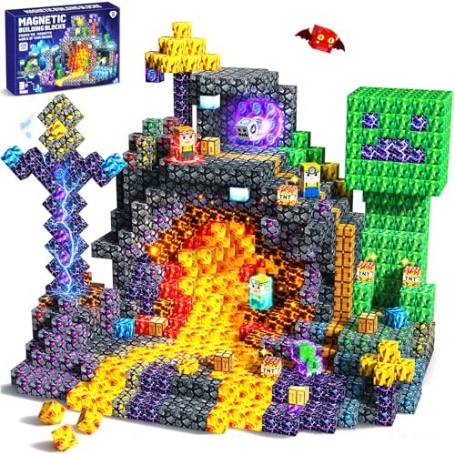 Pourbibi Magnetische Bausteine - 150 Teile Magnetbausteine Magnetspielzeug,Ostern Geschenke Kinder, Magnetische Bauwelt Spielzeug Magnetblöcke für Kinder ab 3 4 5 6 7 8 9 10 Jahre