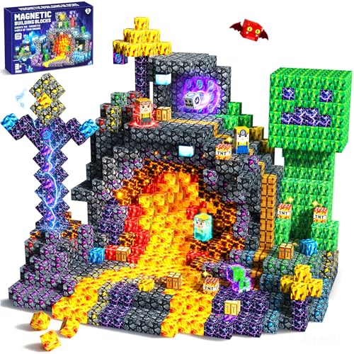 Pourbibi Magnetische Bausteine - 150 Teile Magnetbausteine Magnetspielzeug, Magnetische Bauwelt Spielzeug Magnetblöcke für Kinder ab 3 4 5 6 7 8 9 Jahre Verstaubare,Christmas Adventskalender