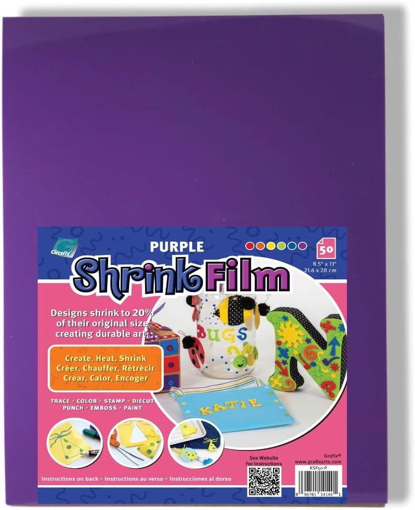 Grafix Shrink Film - Matte Translucent 8.5"x11" Sheets, Design Your Art and Shrink It to Create Jewelry, Embellishments, Paper Crafts, Gift Tags, Ornaments and More, Pack of 50