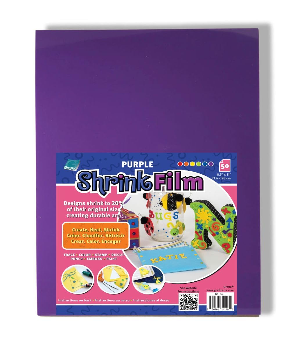 Grafix Shrink Film, Purple Opaque, 8.5 x 11 in, Pack of 50