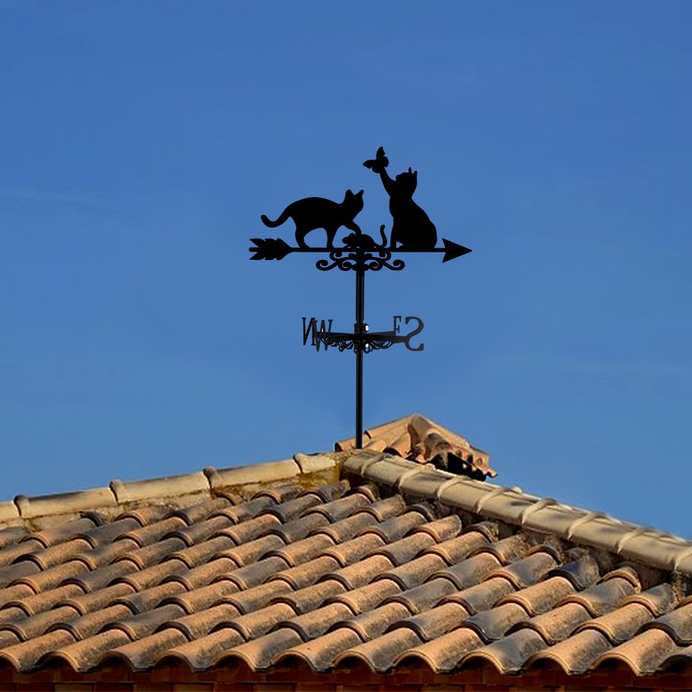 SUPERDANT Chats Girouette de Jardin Exterieur Girouettes Chats avec Papillon Animal Métal Girouette de Toit Jardin Direction Signe Girouettes Extérieur Ferme Décoration Vent Outil de Mesure