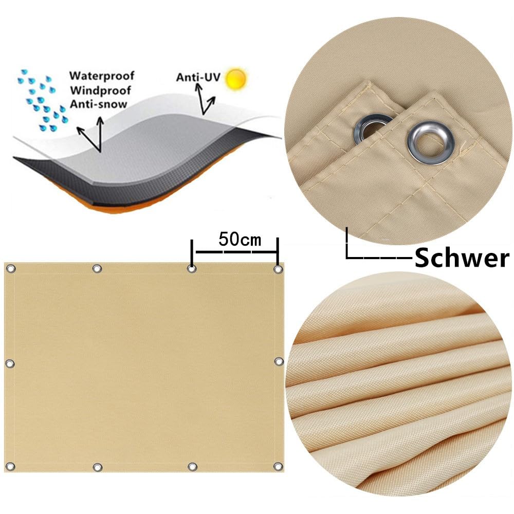 Sonnensegel 3x5m Wasserdicht Rechteckig Mit Ösen - Multi Farbe und Größe, UV Schutz für Balkon, Terrasse, Garten - Schwer, Hellgrau