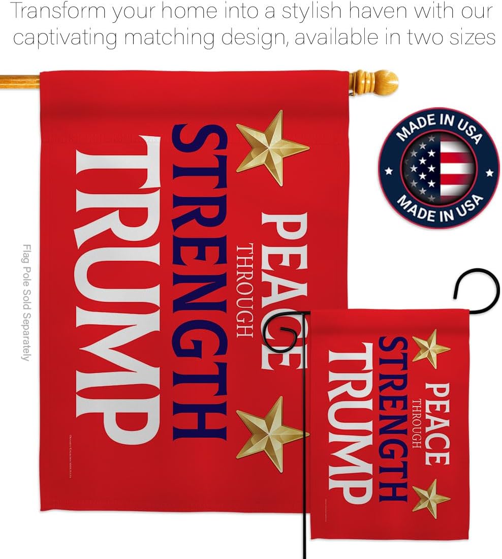 Trump Flag Red Peace Through Strength Mailbox Pole Kit Wall Mount Yard Home Porch Rally Survivor 2024 President 47 MAGA Sign Patio Poster Patriotic Decorations, Republican Gifts Made in USA