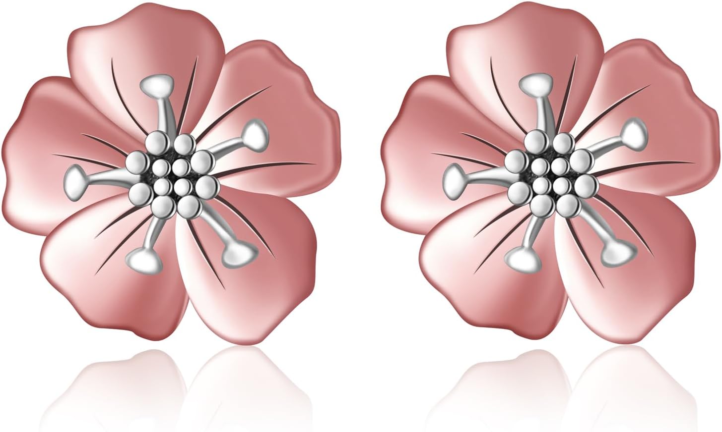 Hibiscus Earrings Studs for Women - 925 Sterling Silver Hibiscus Flower Stud Earrings Rose Gold-plated Floral Earring Hypoallergenic Gift