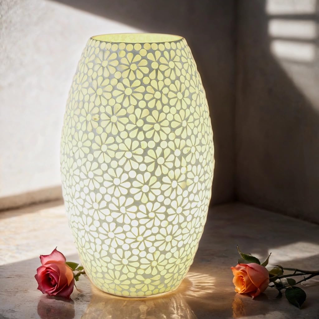 Mesa Boho y lámpara de noche de vidrio con patrón de mosaico Tiaga -1-