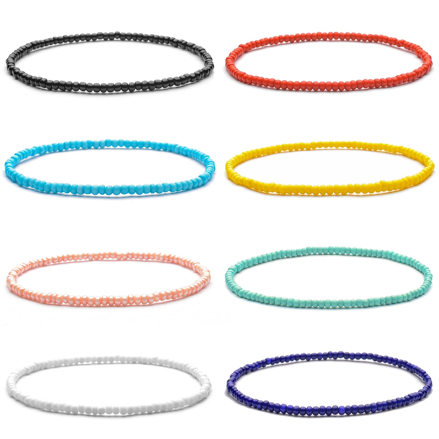 XIJIN 18 Pieces Elastic Beaded Anklets for Women Handmade Beach Boho Colorful Beads Ankle Bracelets Set