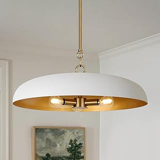 LamQee 20 Inch Oversized Large Pendant Lights, 3-Lights White and Gold D...